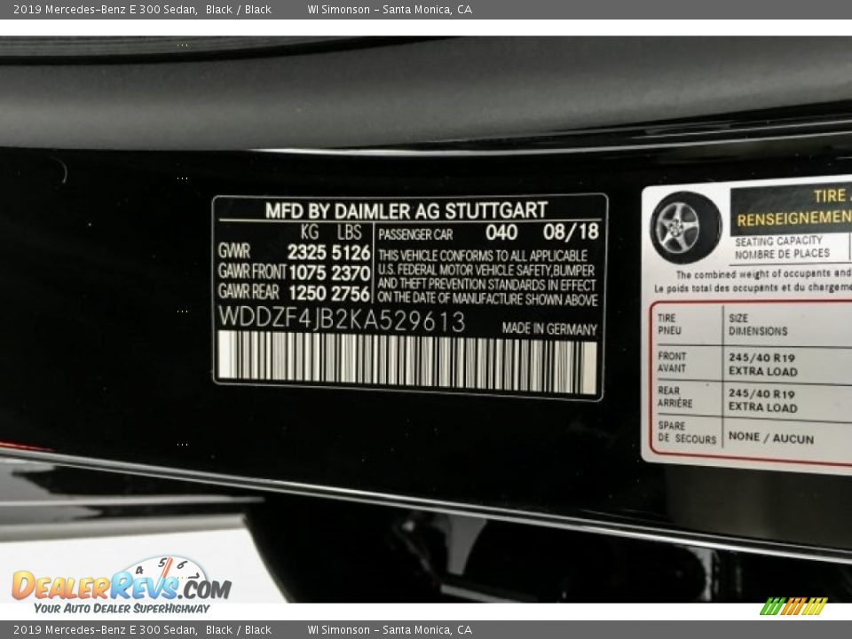 2019 Mercedes-Benz E 300 Sedan Black / Black Photo #11