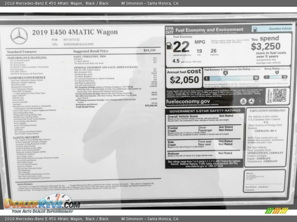 2019 Mercedes-Benz E 450 4Matic Wagon Black / Black Photo #10