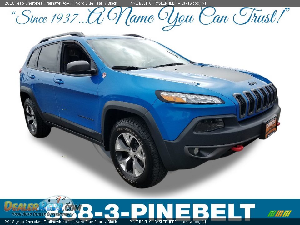 2018 Jeep Cherokee Trailhawk 4x4 Hydro Blue Pearl / Black Photo #1