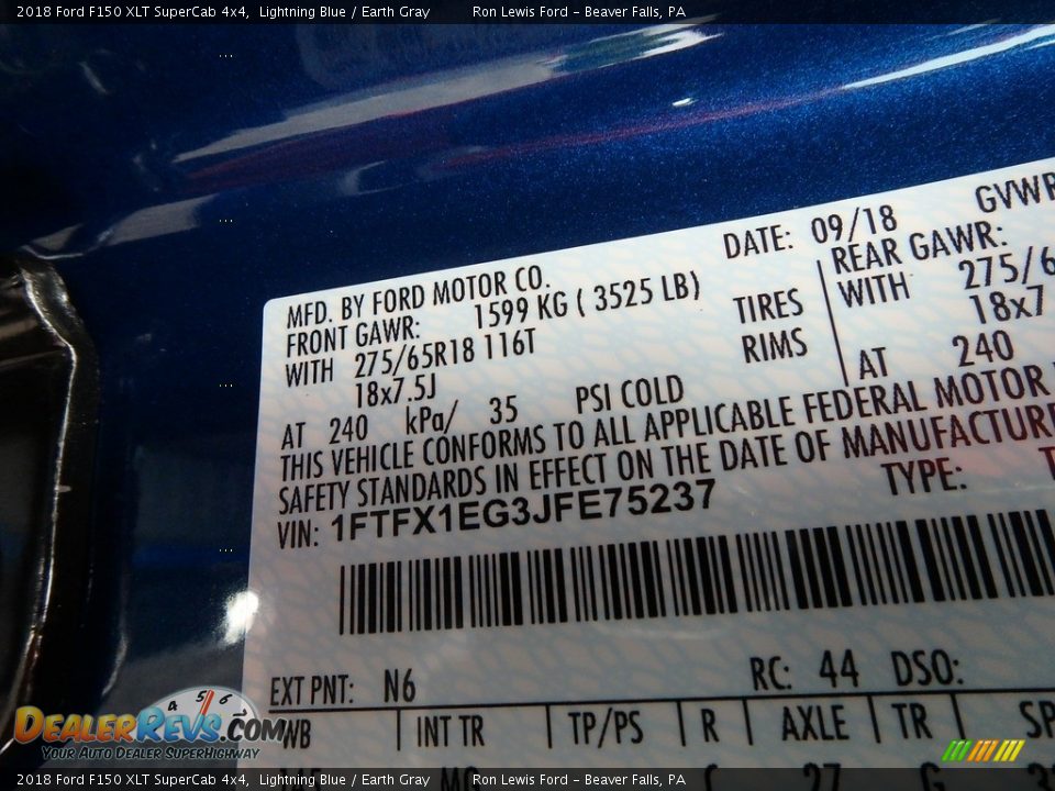 2018 Ford F150 XLT SuperCab 4x4 Lightning Blue / Earth Gray Photo #11