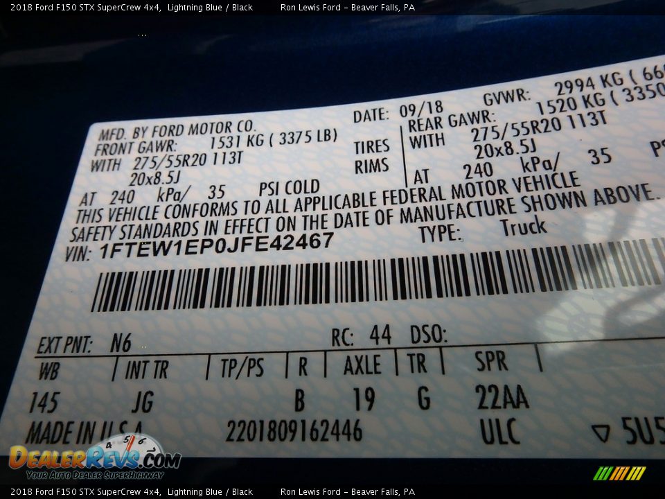 2018 Ford F150 STX SuperCrew 4x4 Lightning Blue / Black Photo #11