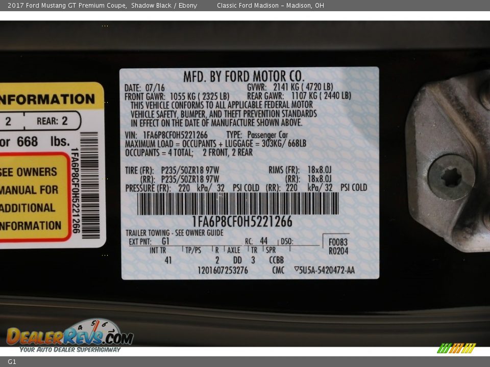 Ford Color Code G1 Shadow Black