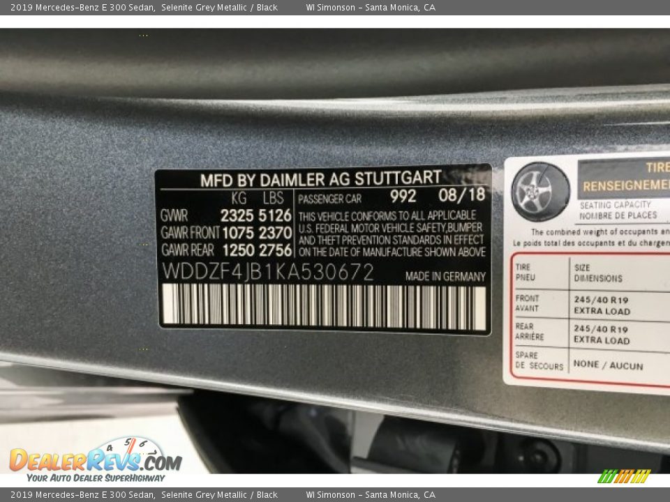 2019 Mercedes-Benz E 300 Sedan Selenite Grey Metallic / Black Photo #11