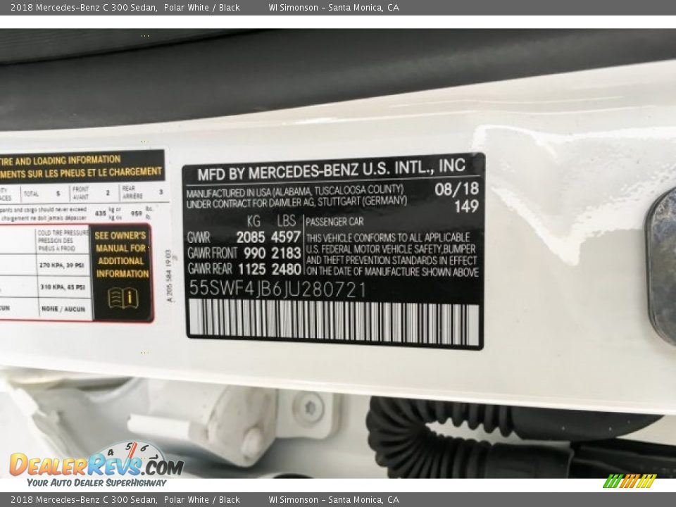 2018 Mercedes-Benz C 300 Sedan Polar White / Black Photo #11