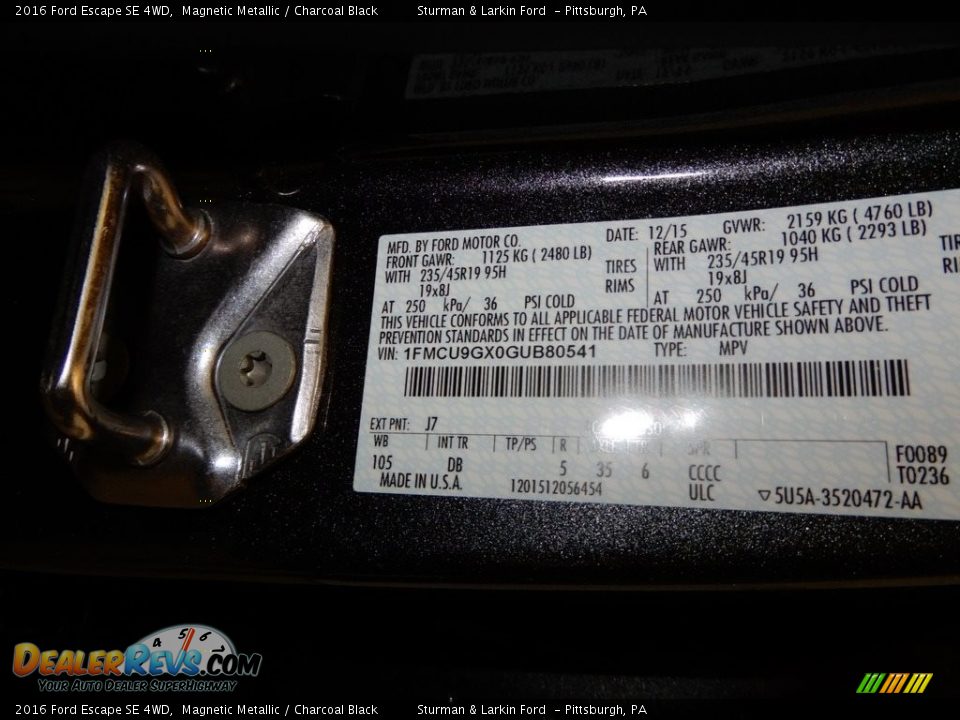 2016 Ford Escape SE 4WD Magnetic Metallic / Charcoal Black Photo #19