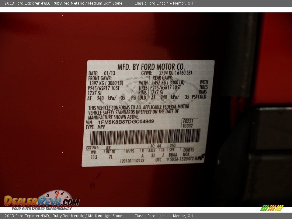 2013 Ford Explorer 4WD Ruby Red Metallic / Medium Light Stone Photo #18