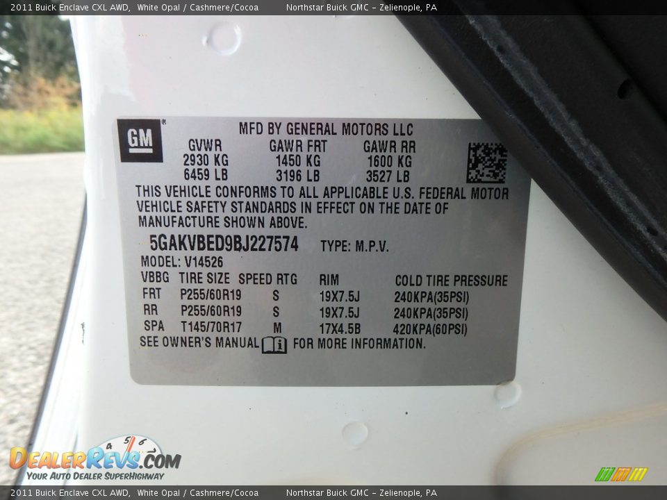 2011 Buick Enclave CXL AWD White Opal / Cashmere/Cocoa Photo #21