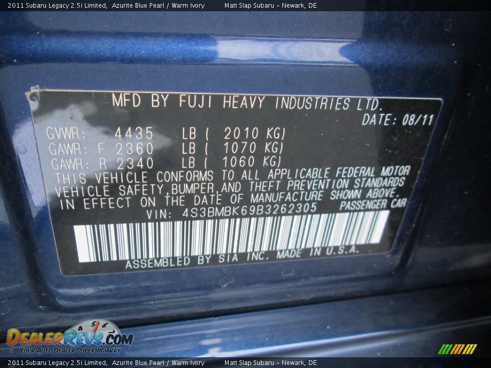 2011 Subaru Legacy 2.5i Limited Azurite Blue Pearl / Warm Ivory Photo #30