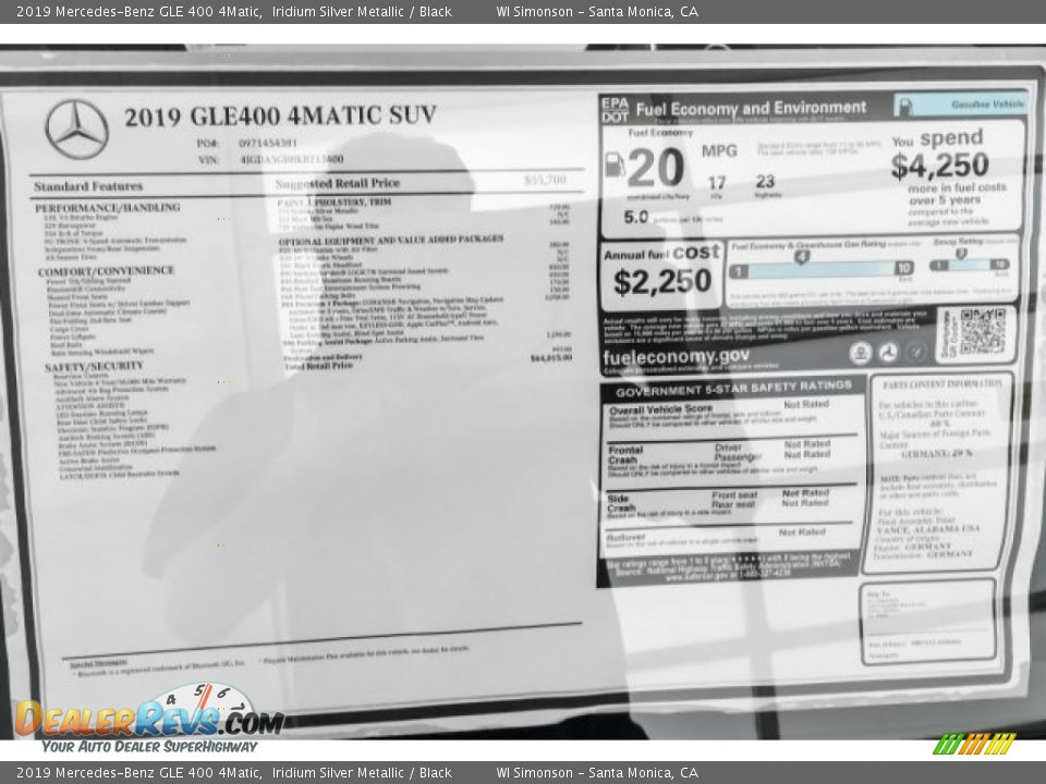 2019 Mercedes-Benz GLE 400 4Matic Window Sticker Photo #10