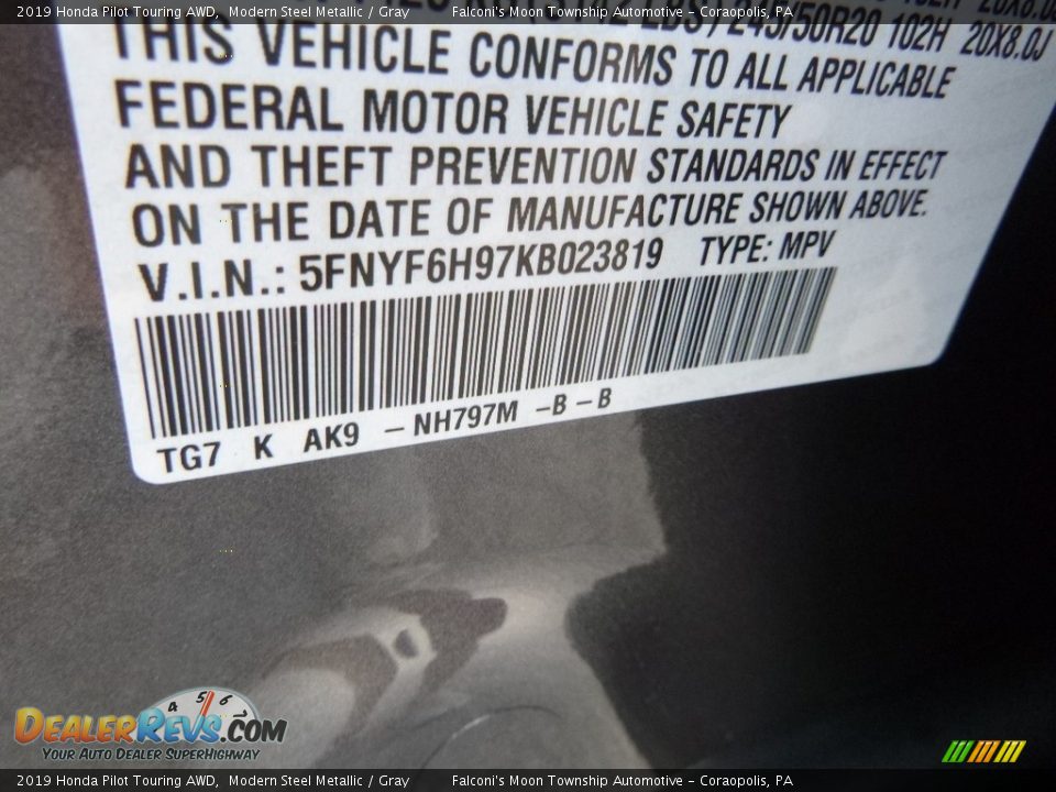 2019 Honda Pilot Touring AWD Modern Steel Metallic / Gray Photo #12
