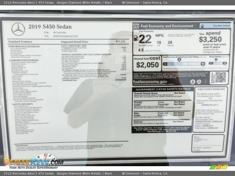 2019 Mercedes-Benz S 450 Sedan Window Sticker Photo #10