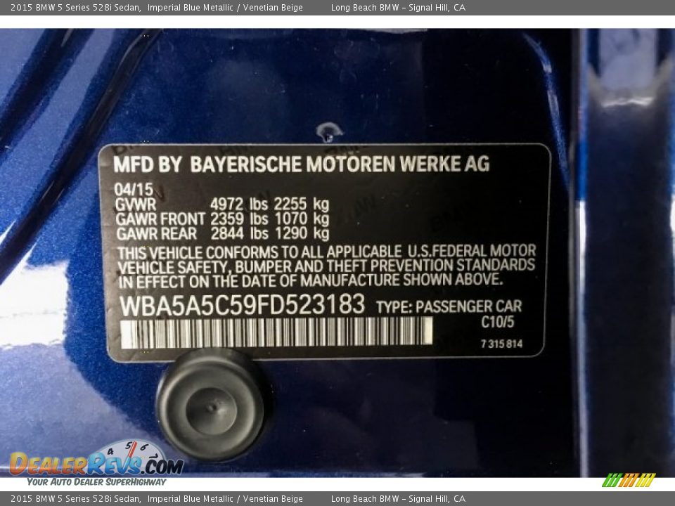 2015 BMW 5 Series 528i Sedan Imperial Blue Metallic / Venetian Beige Photo #20