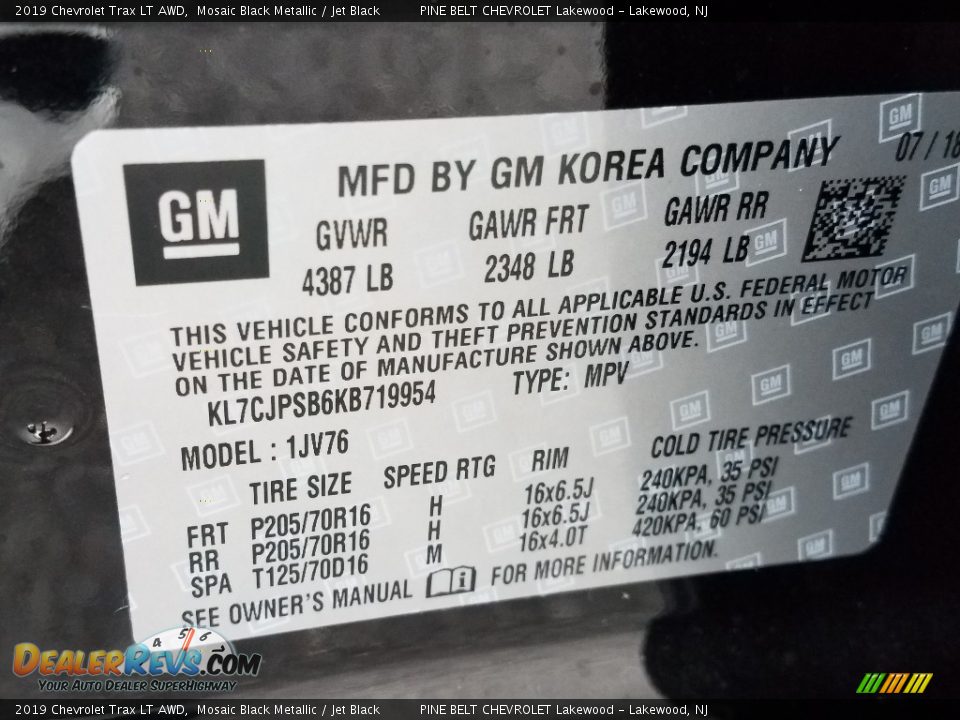 2019 Chevrolet Trax LT AWD Mosaic Black Metallic / Jet Black Photo #9