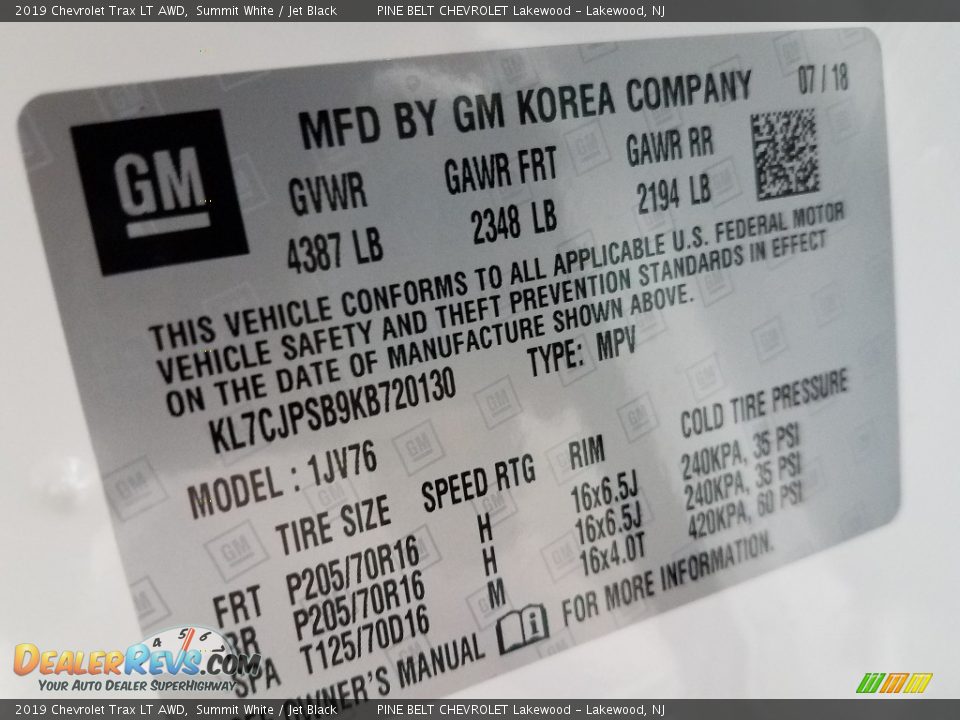 2019 Chevrolet Trax LT AWD Summit White / Jet Black Photo #9