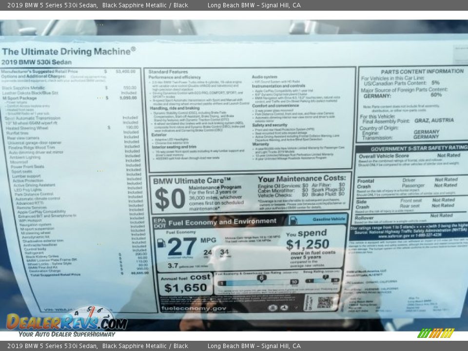 2019 BMW 5 Series 530i Sedan Black Sapphire Metallic / Black Photo #9