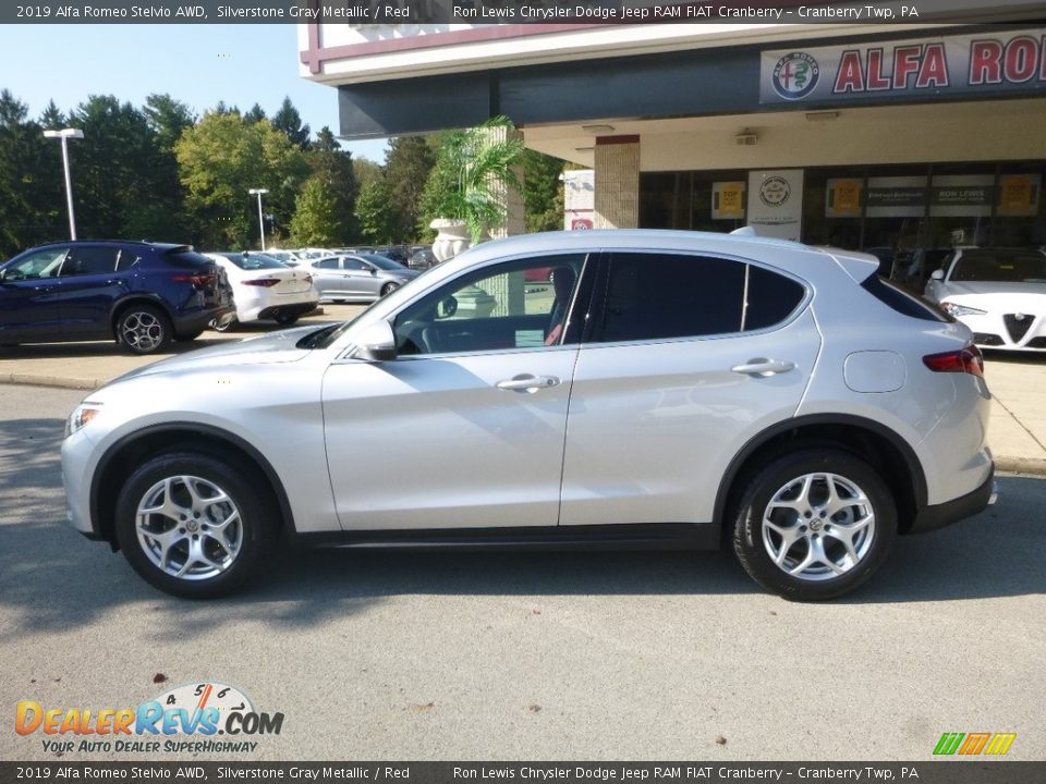 2019 Alfa Romeo Stelvio AWD Silverstone Gray Metallic / Red Photo #4