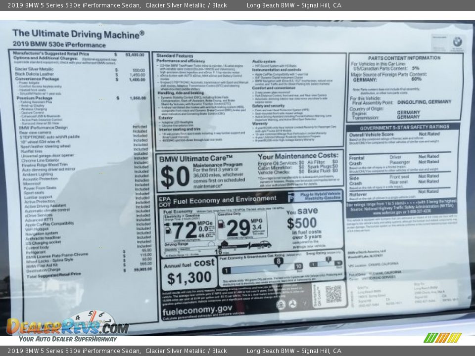 2019 BMW 5 Series 530e iPerformance Sedan Glacier Silver Metallic / Black Photo #9