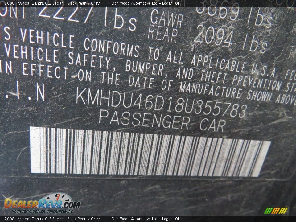 2008 Hyundai Elantra GLS Sedan Black Pearl / Gray Photo #28