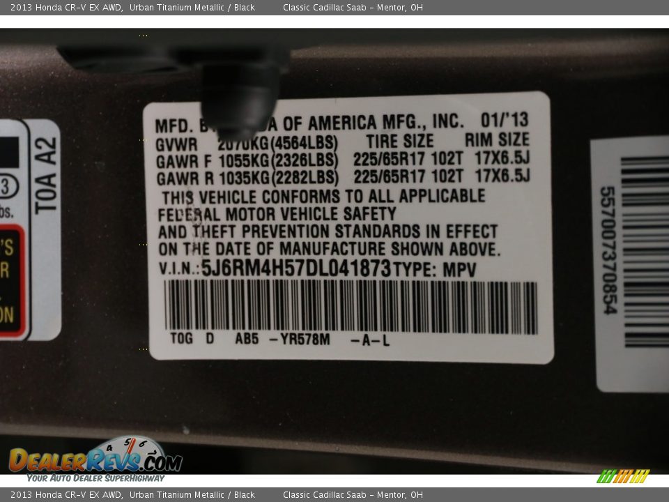 2013 Honda CR-V EX AWD Urban Titanium Metallic / Black Photo #23