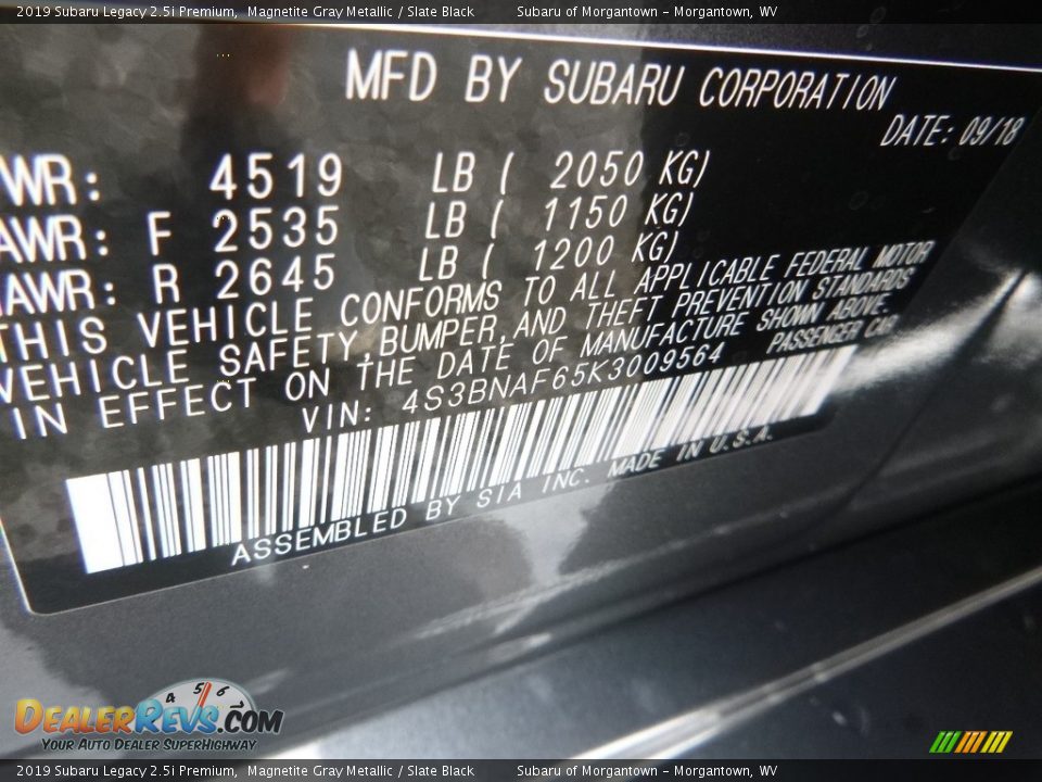 2019 Subaru Legacy 2.5i Premium Magnetite Gray Metallic / Slate Black Photo #15