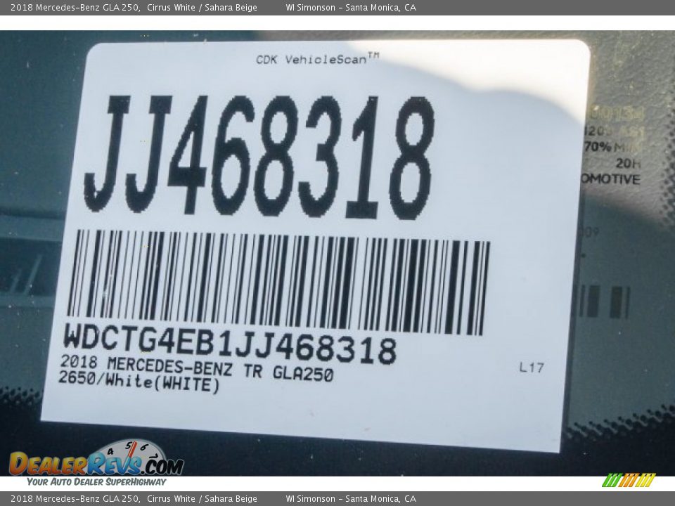 2018 Mercedes-Benz GLA 250 Cirrus White / Sahara Beige Photo #10
