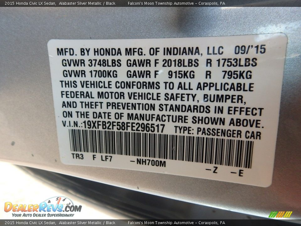 2015 Honda Civic LX Sedan Alabaster Silver Metallic / Black Photo #23