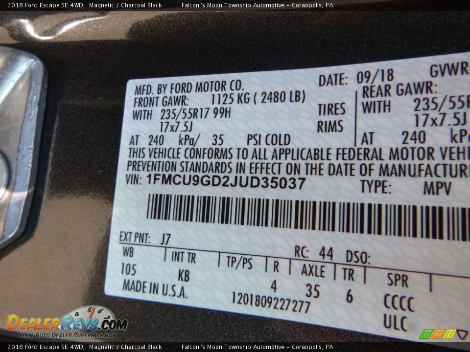 2018 Ford Escape SE 4WD Magnetic / Charcoal Black Photo #12