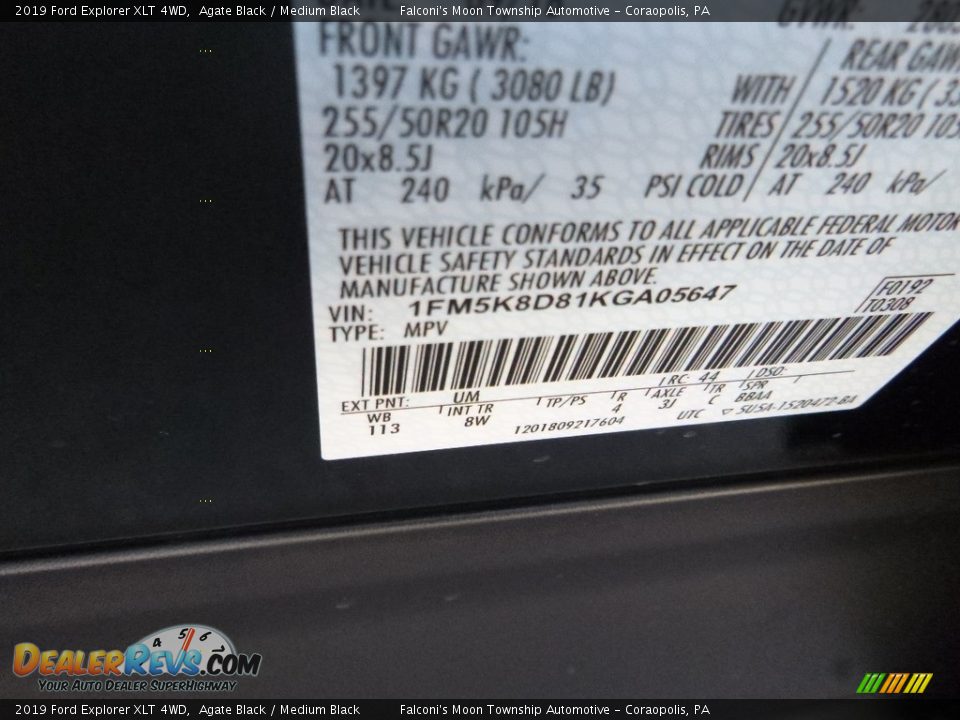 2019 Ford Explorer XLT 4WD Agate Black / Medium Black Photo #12