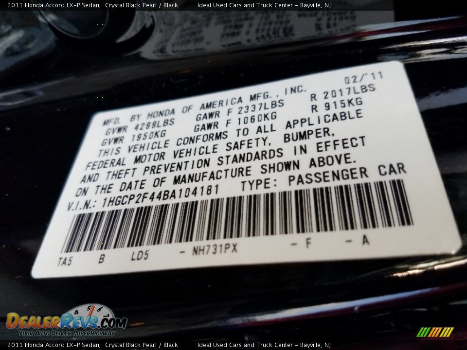 2011 Honda Accord LX-P Sedan Crystal Black Pearl / Black Photo #15