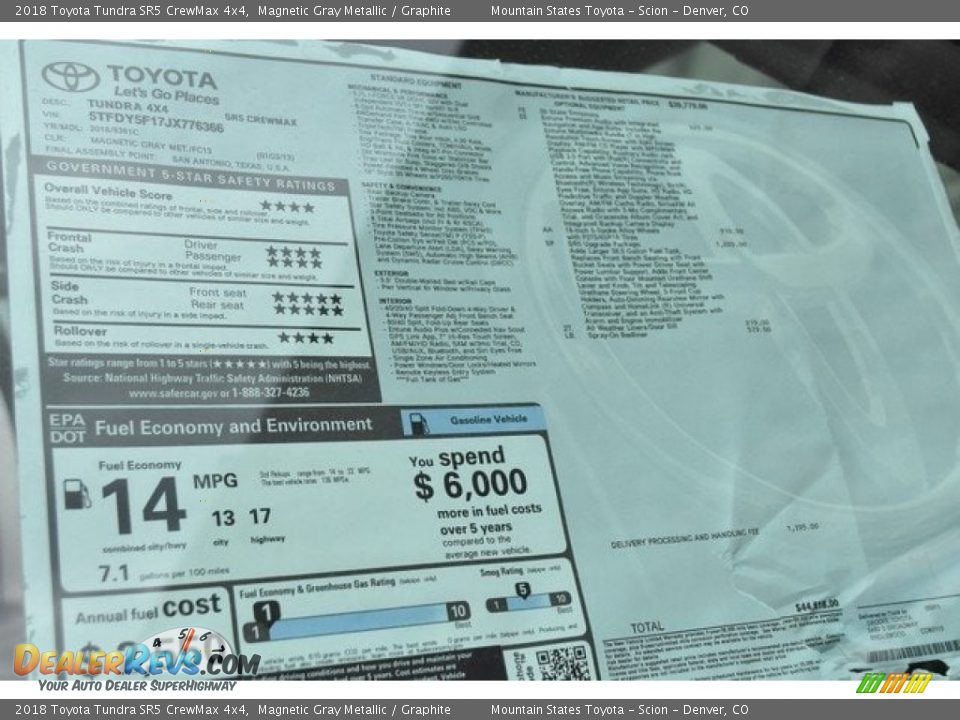 2018 Toyota Tundra SR5 CrewMax 4x4 Magnetic Gray Metallic / Graphite Photo #36