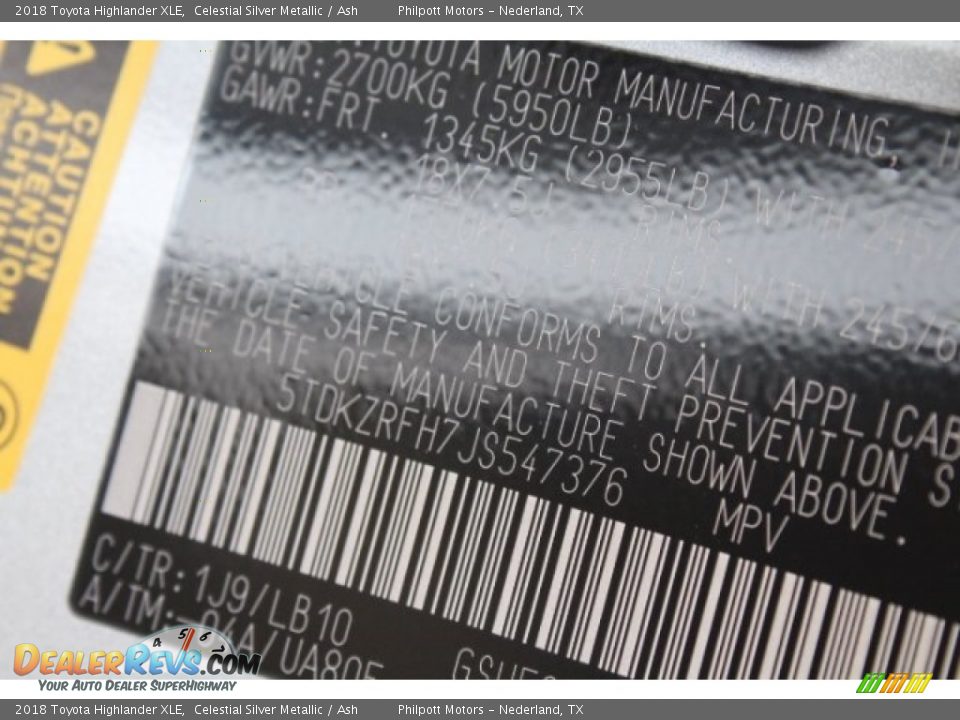 2018 Toyota Highlander XLE Celestial Silver Metallic / Ash Photo #36