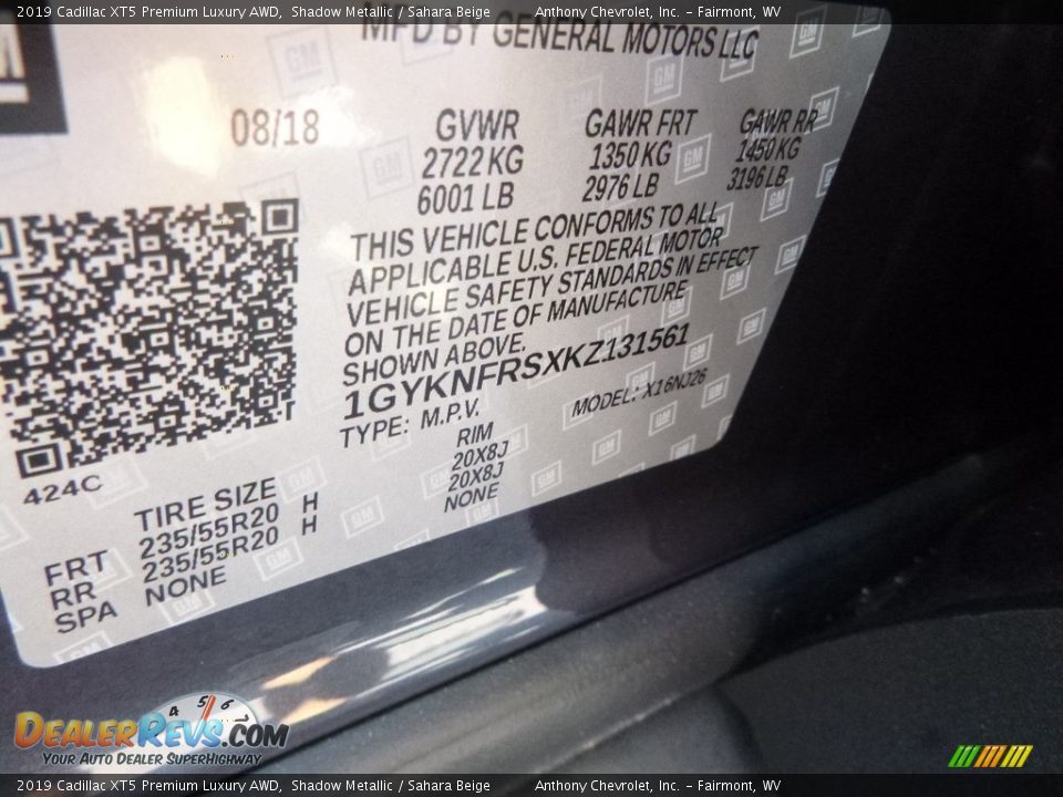 2019 Cadillac XT5 Premium Luxury AWD Shadow Metallic / Sahara Beige Photo #15