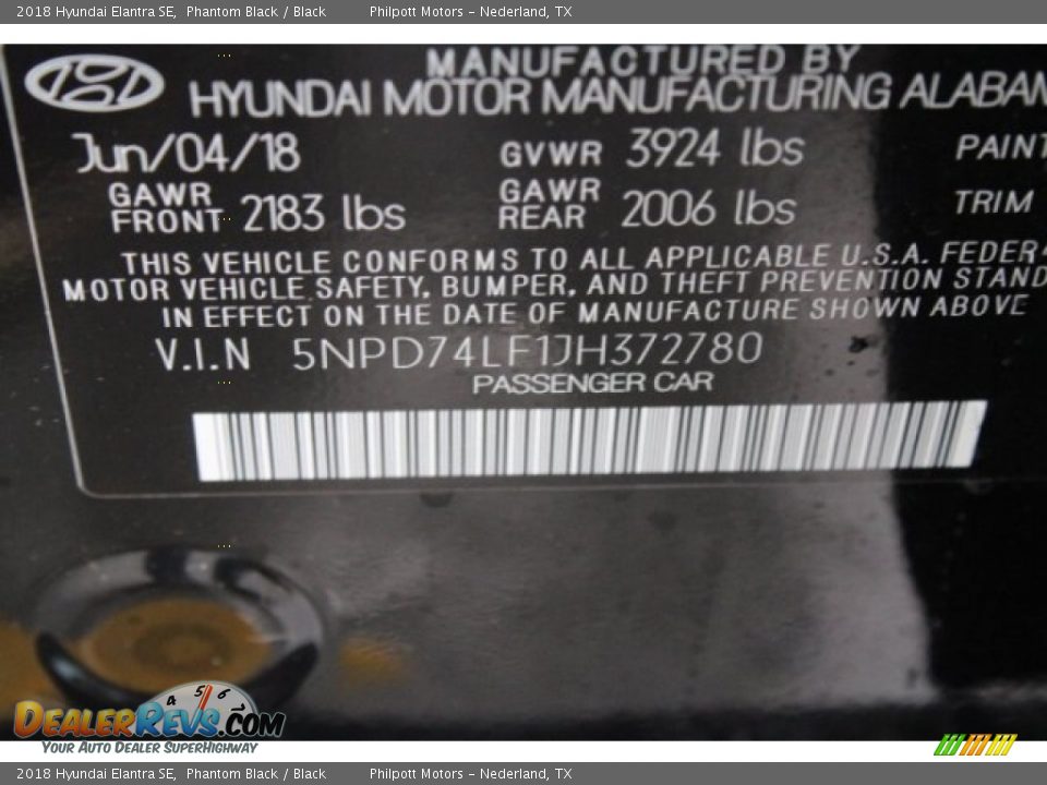 2018 Hyundai Elantra SE Phantom Black / Black Photo #33