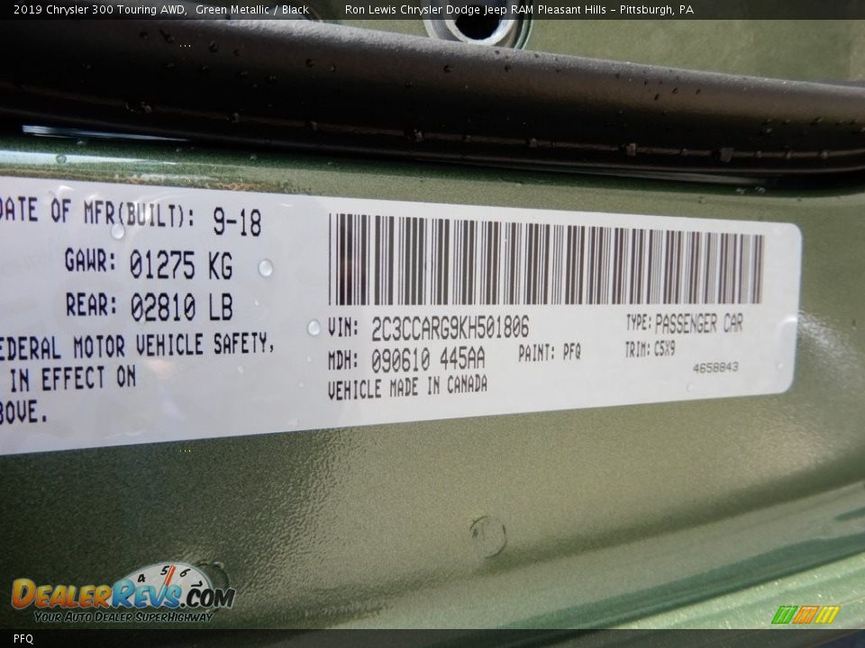 Chrysler Color Code PFQ Green Metallic