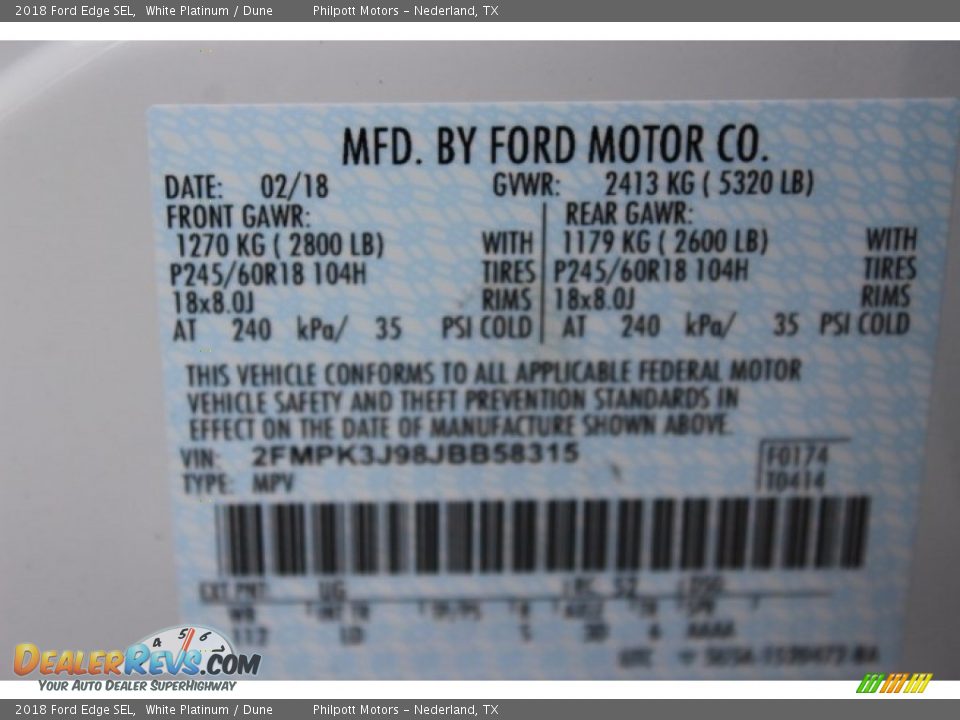 2018 Ford Edge SEL White Platinum / Dune Photo #36