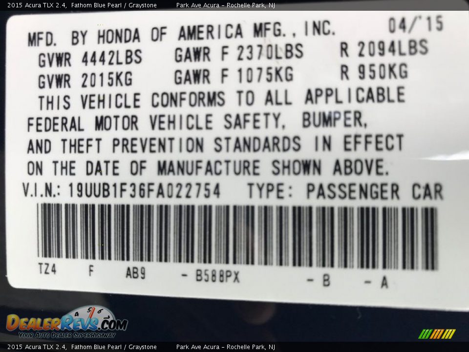 2015 Acura TLX 2.4 Fathom Blue Pearl / Graystone Photo #23