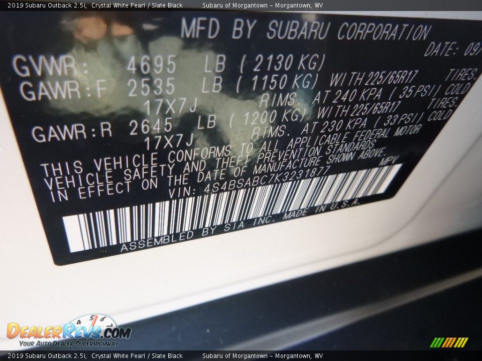 2019 Subaru Outback 2.5i Crystal White Pearl / Slate Black Photo #15