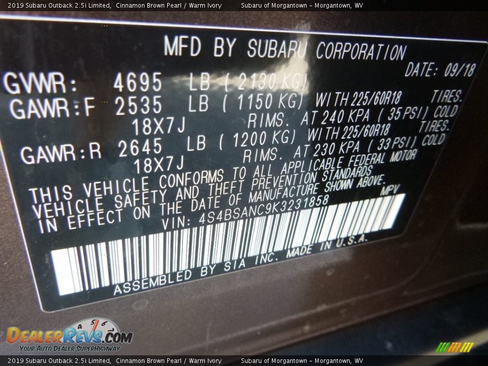 2019 Subaru Outback 2.5i Limited Cinnamon Brown Pearl / Warm Ivory Photo #15