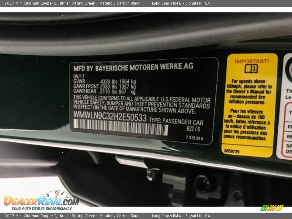 2017 Mini Clubman Cooper S British Racing Green II Metallic / Carbon Black Photo #21