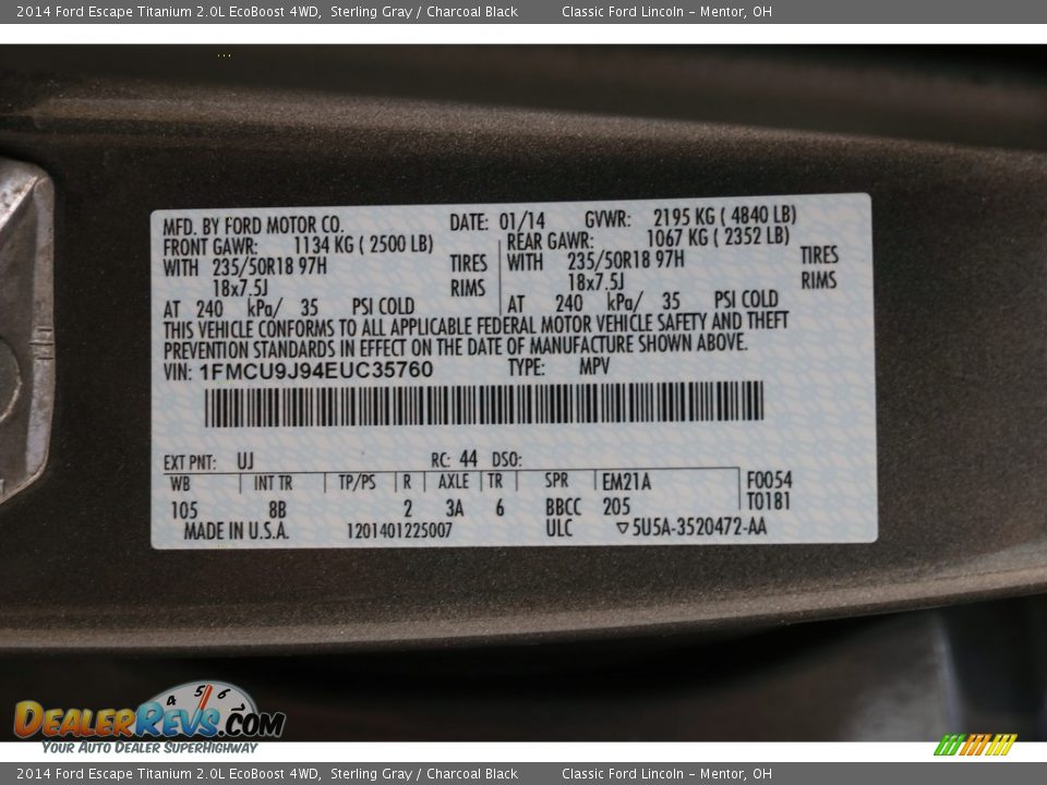 2014 Ford Escape Titanium 2.0L EcoBoost 4WD Sterling Gray / Charcoal Black Photo #20