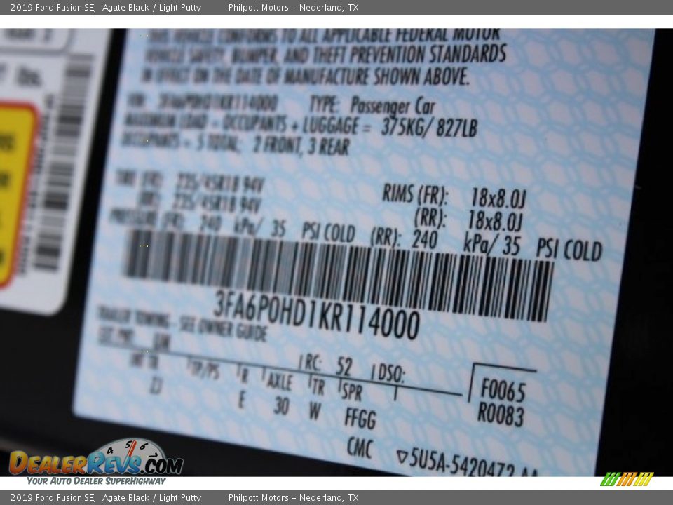 2019 Ford Fusion SE Agate Black / Light Putty Photo #36