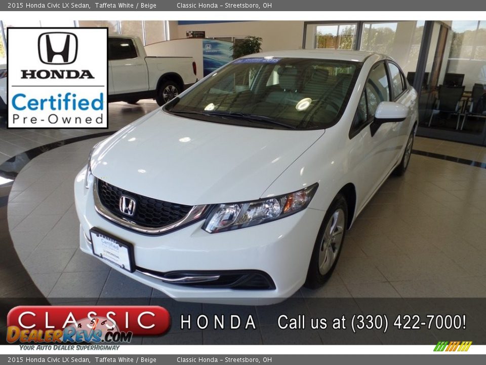 2015 Honda Civic LX Sedan Taffeta White / Beige Photo #1