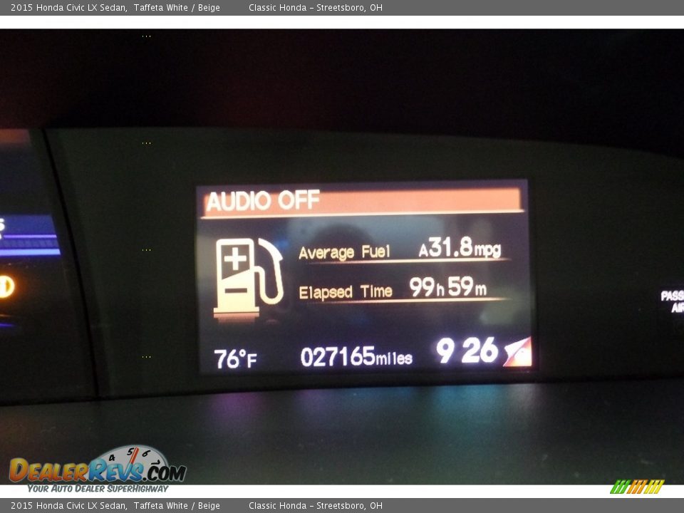 2015 Honda Civic LX Sedan Taffeta White / Beige Photo #25