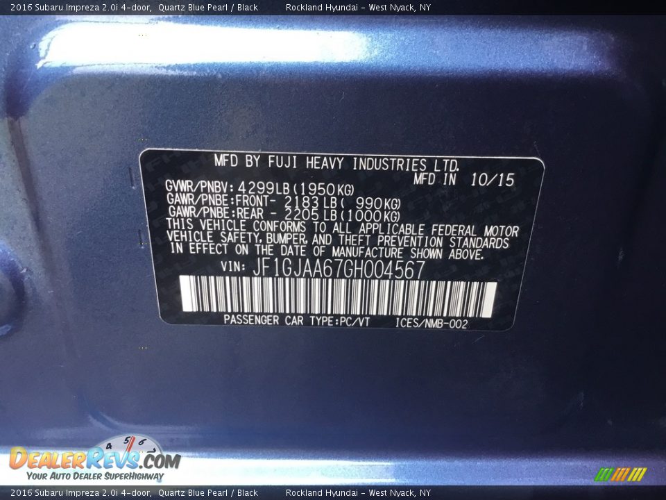 2016 Subaru Impreza 2.0i 4-door Quartz Blue Pearl / Black Photo #31