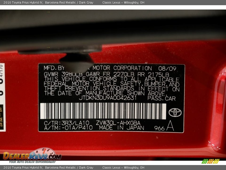 2010 Toyota Prius Hybrid IV Barcelona Red Metallic / Dark Gray Photo #24