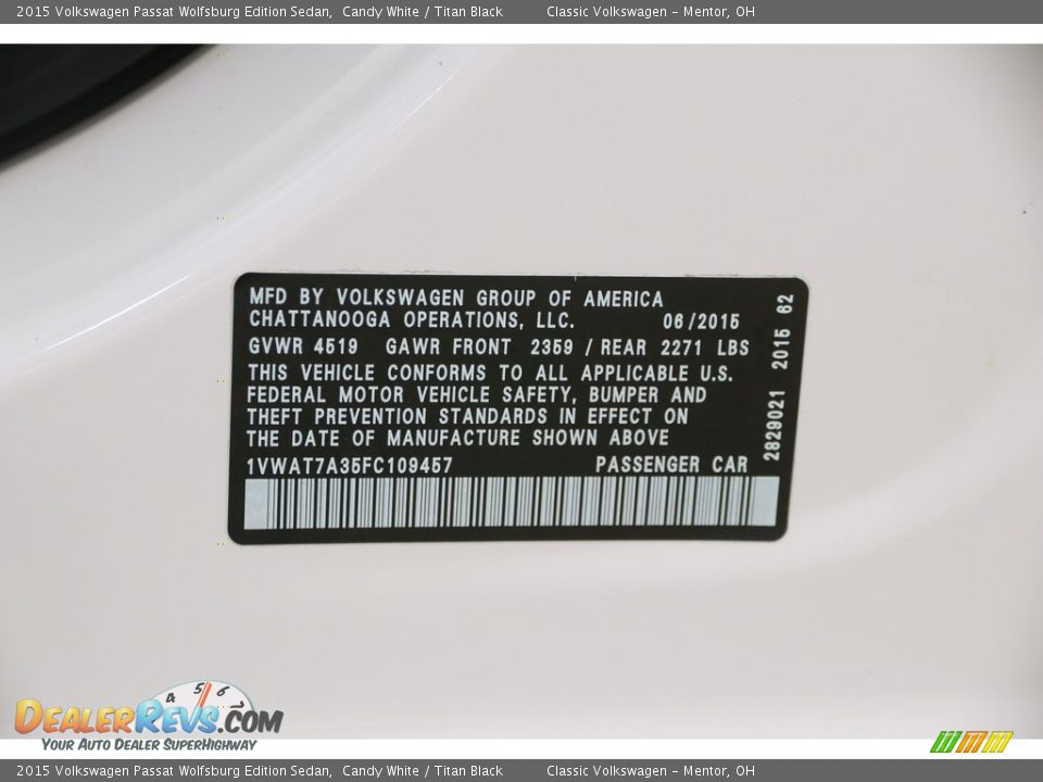 2015 Volkswagen Passat Wolfsburg Edition Sedan Candy White / Titan Black Photo #19