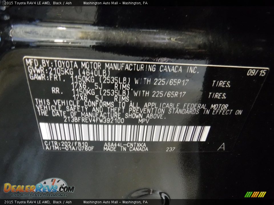 2015 Toyota RAV4 LE AWD Black / Ash Photo #26