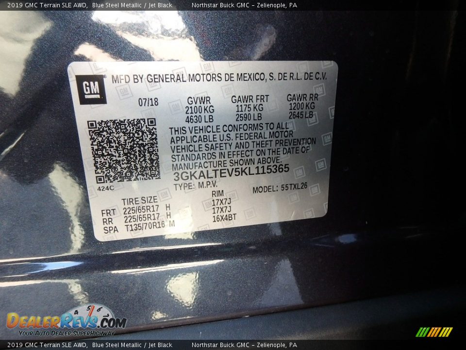 2019 GMC Terrain SLE AWD Blue Steel Metallic / Jet Black Photo #15