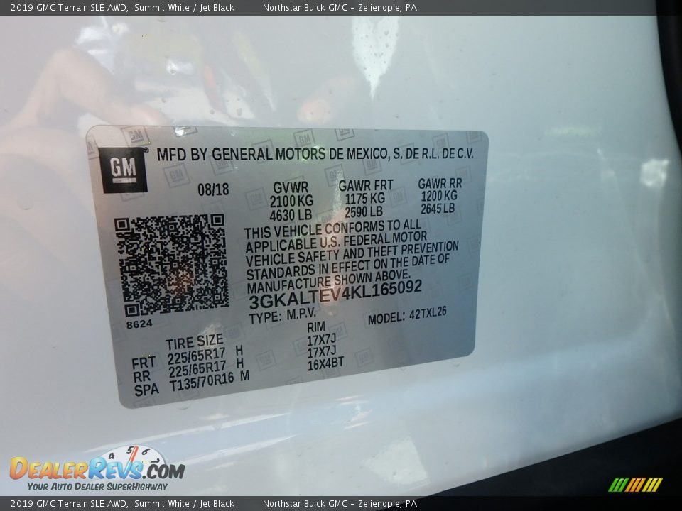 2019 GMC Terrain SLE AWD Summit White / Jet Black Photo #15