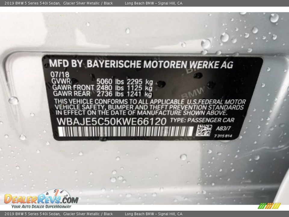 2019 BMW 5 Series 540i Sedan Glacier Silver Metallic / Black Photo #11